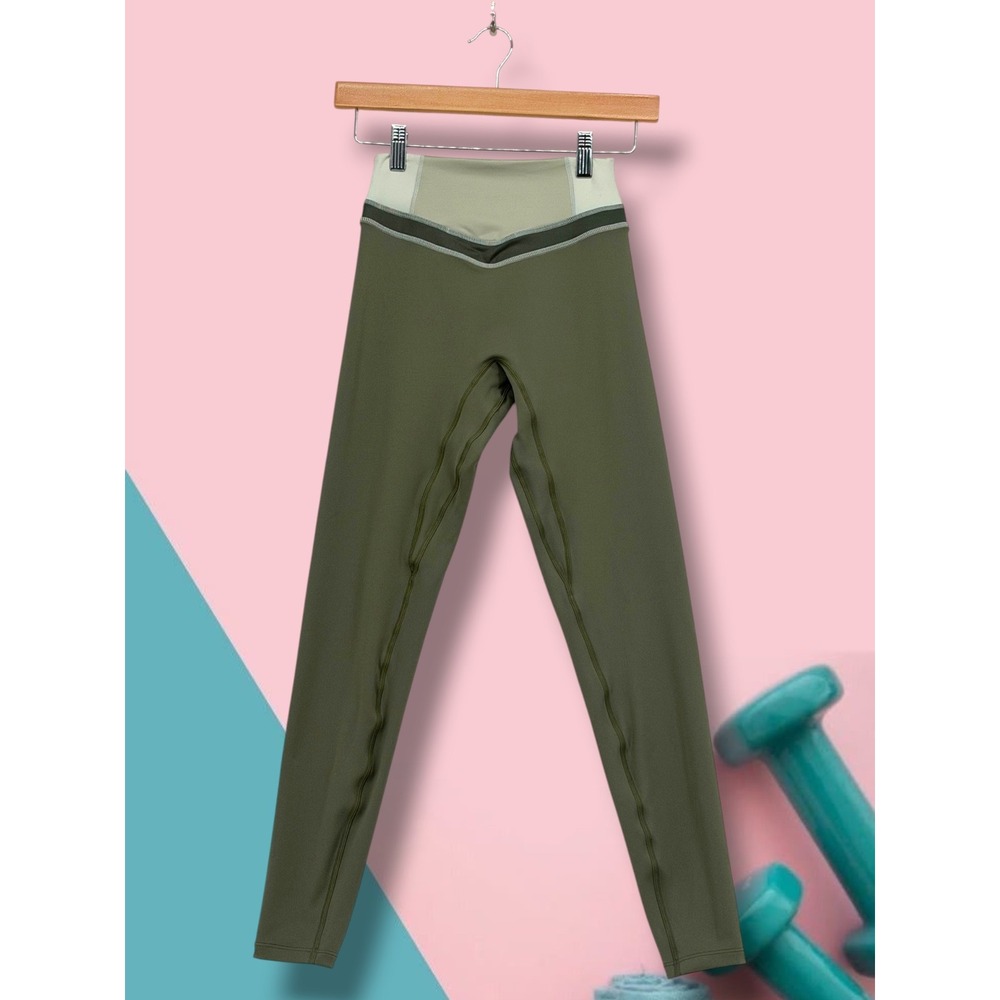 Vitality V-Contour Colorblock High Waisted Active Leggings Green Small